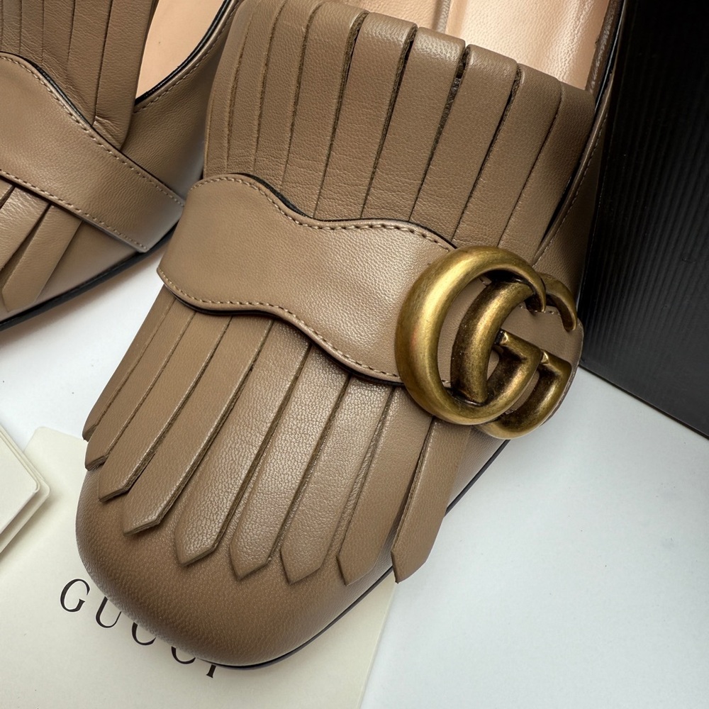 NWT Gucci Malaga Kid GG Marmont Fringe 50mm Loafer Pumps - Picture 4 of 16